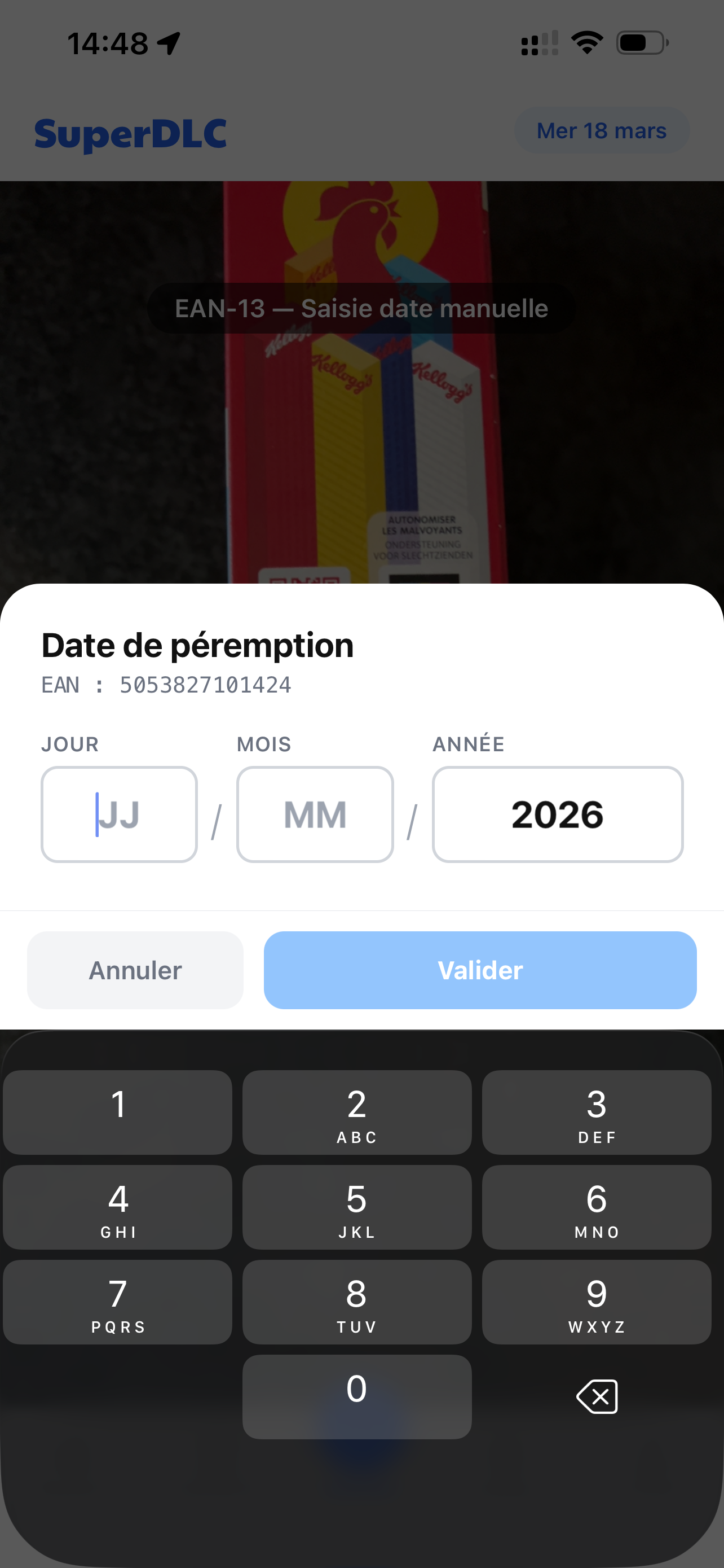 Saisie de la date de péremption